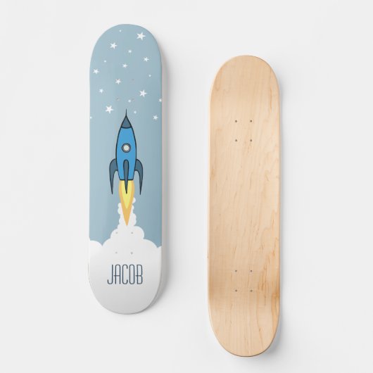 Blauer Rocket-Schiffs-Weltraum-personalisierter Skateboard (Vorderseite)