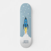 Blauer Rocket-Schiffs-Weltraum-personalisierter Skateboard (Vorne)