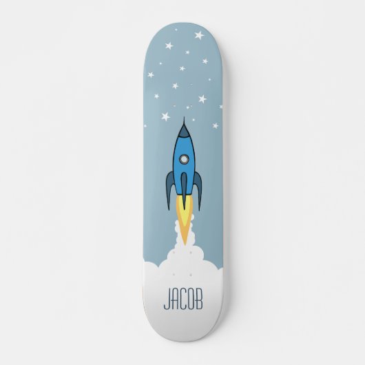 Blauer Rocket-Schiffs-Weltraum-personalisierter Skateboard (Vorne)