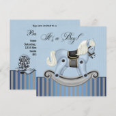 Blauer Rocking Horse Kinderdusche Einladung (Vorne/Hinten)