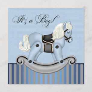 Blauer Rocking Horse Kinderdusche Einladung