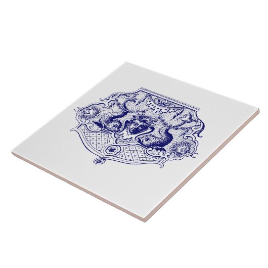 Blauer Rokoko Dolphin Cartouche Fliese (Seite)