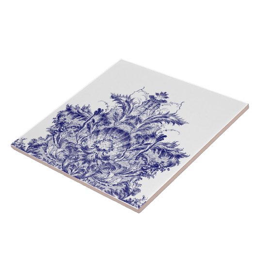 Blauer Rokoko Rocaille Muschel Frieze Fliese (Seite)