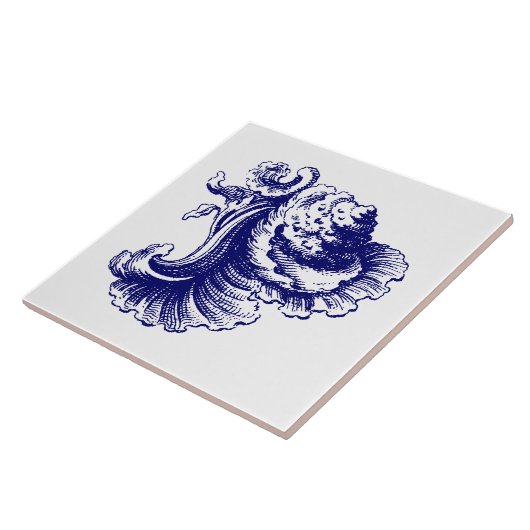 Blauer Rokoko Rocaille Sea Muschel Fliese (Seite)