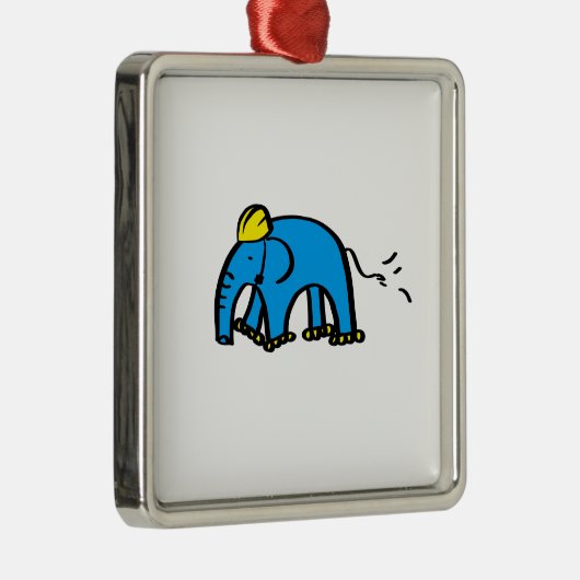 Blauer Roller Elefant mit gelbem Helm Silbernes Ornament (Rechts)