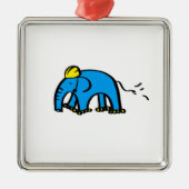 Blauer Roller Elefant mit gelbem Helm Silbernes Ornament (Vorne)