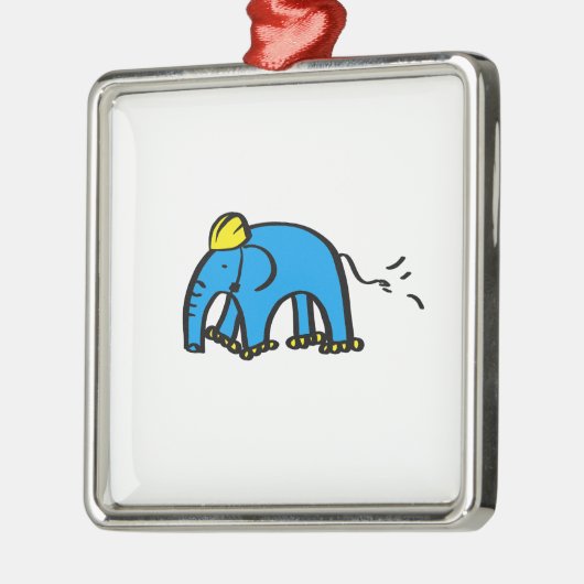 Blauer Roller Elefant mit gelbem Helm Silbernes Ornament (Links)