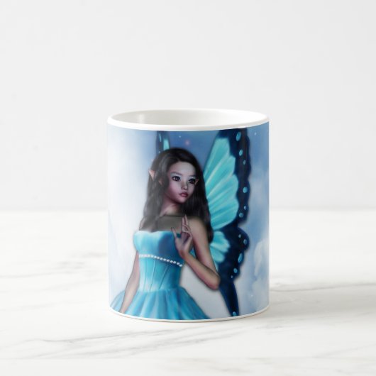 Blauer romantischer Schmetterlings-feenhafte Kaffeetasse (Mittel)