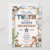 Blauer Rootin Zwei-Tin Zweiter Geburtstag Einladung (Vorderseite)