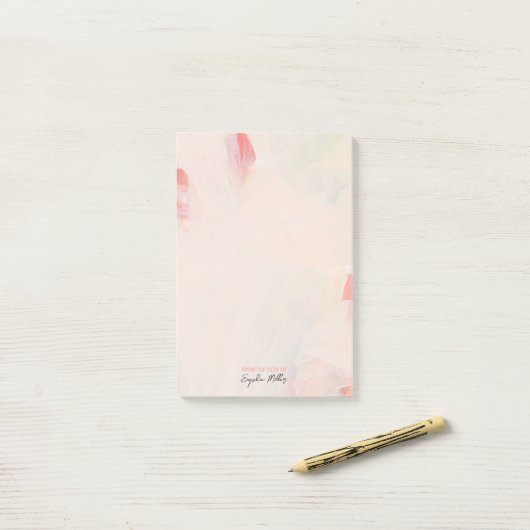 Blauer Rosa Abstrakte Kunst Personalisierter Name Post-it Klebezettel (Auf Schreibtisch)