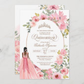 Blauer Rosa Aquarellfarben Quinceanera Einladung (Vorne/Hinten)