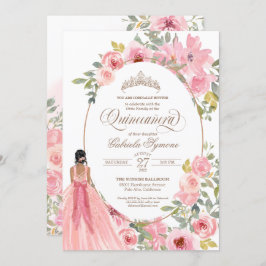 Blauer Rosa Aquarellfarben Quinceanera Einladung