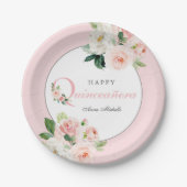 Blauer Rosa Aquarellfarben Quinceañera Geburtstag Pappteller (Vorderseite)