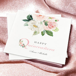 Blauer Rosa Aquarellfarben Quinceañera Geburtstag Serviette