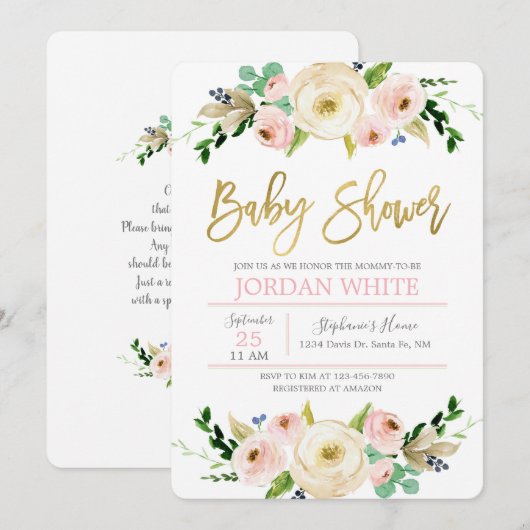 Blauer Rosa Babydusche Einladung (Vorne/Hinten)