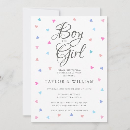 Blauer rosa blaue Herzen bei Jungen oder Mädchen P Einladung (Vorderseite)