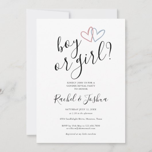 Blauer rosa blaue Herzen bei Jungen oder Mädchen P Einladung (Vorderseite)