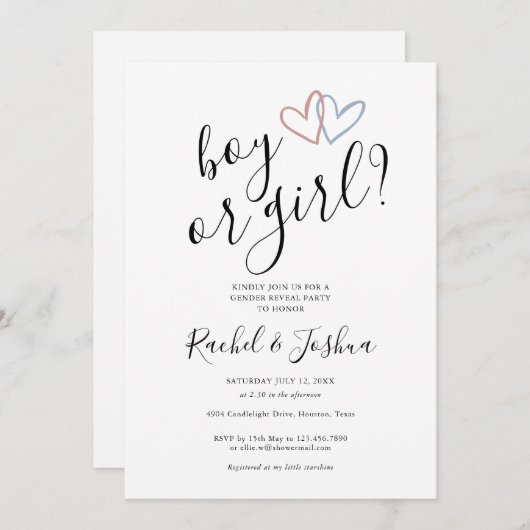 Blauer rosa blaue Herzen bei Jungen oder Mädchen P Einladung (Vorne/Hinten)