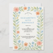 Blauer Rosa Blauer Wasserfarben 60. Einladung (Vorderseite)