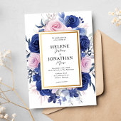 Blauer Rosa Blumengarten Elegantes Hochzeitsstil Einladung