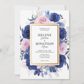 Blauer Rosa Blumengarten Elegantes Hochzeitsstil Einladung (Vorderseite)