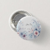 Blauer rosa Blumenknopf Button (Vorne & Hinten)