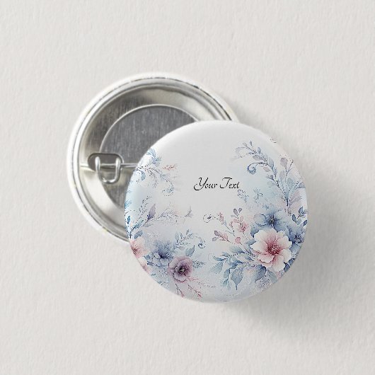 Blauer rosa Blumenknopf Button (Vorne & Hinten)