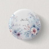 Blauer rosa Blumenknopf Button (Vorderseite)