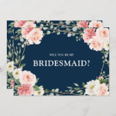 Blauer rosa Blütenmarinade wird meine Brautmeister Einladung (Vorne/Hinten)