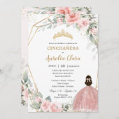 Blauer Rosa Blütenprinzessin Cincoañera 5. Geburts Einladung (Vorne/Hinten)
