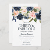 Blauer Rosa Blütenrot am 30. Geburtstag Party Einladung (Vorne/Hinten)