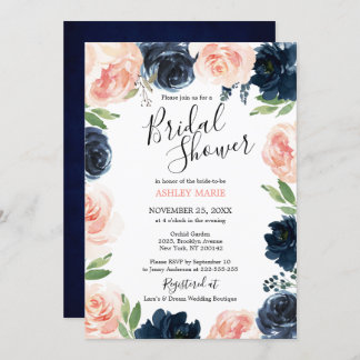 Blauer Rosa Brautdusche aus Navy Blush Einladung