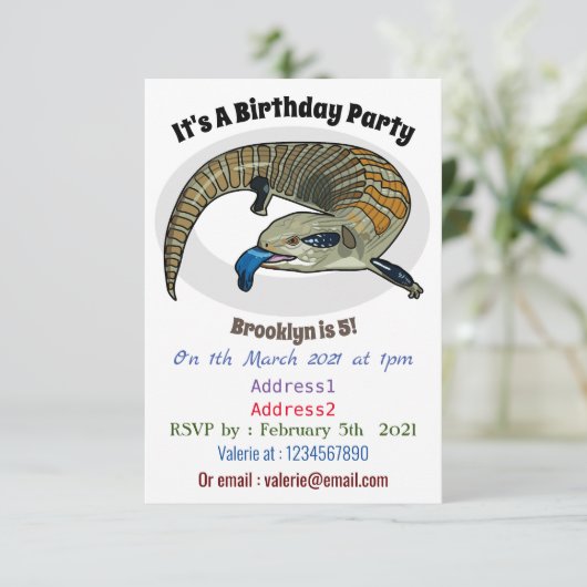 Blauer Rosa-Cartoon Einladung (Stehend Vorderseite)