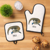 Blauer Rosa-Cartoon Ofenhandschuh & Topflappen-Set (Oben Unten)