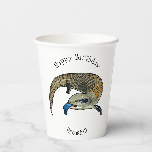 Blauer Rosa-Cartoon Pappbecher (Rückseite)