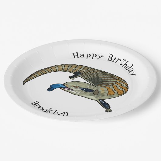 Blauer Rosa-Cartoon Pappteller (Schrägansicht)