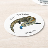 Blauer Rosa-Cartoon Runder Pappuntersetzer (Angewinkelt)