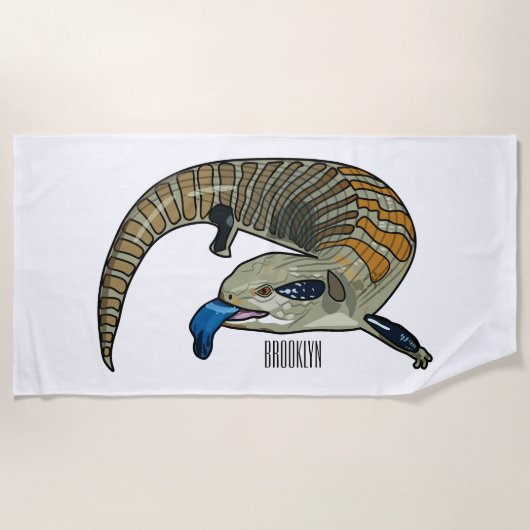 Blauer Rosa-Cartoon Strandtuch (Vorderseite)