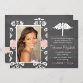 Blauer rosa Chalkboard Nursing School Abschluss Einladung (Vorne/Hinten)