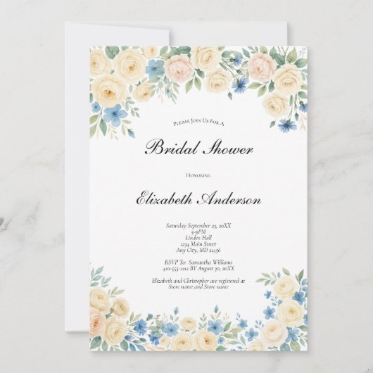 Blauer Rosa Creme Brautparty Einladung (Vorderseite)
