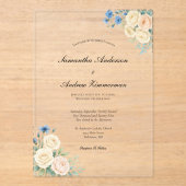 Blauer Rosa Creme Elegante Hochzeit Acryleinladungen (Vorderseite)