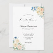 Blauer Rosa Creme Elegante Hochzeit Einladung (Vorderseite)