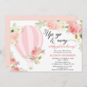 Blauer rosa cremefarbene Heißluftballon Mädchendus Einladung (Vorne/Hinten)