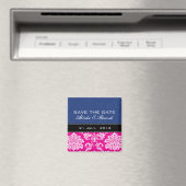Blauer rosa Damast-Save the Date Magnet (In Situ (Geschirrspüler))