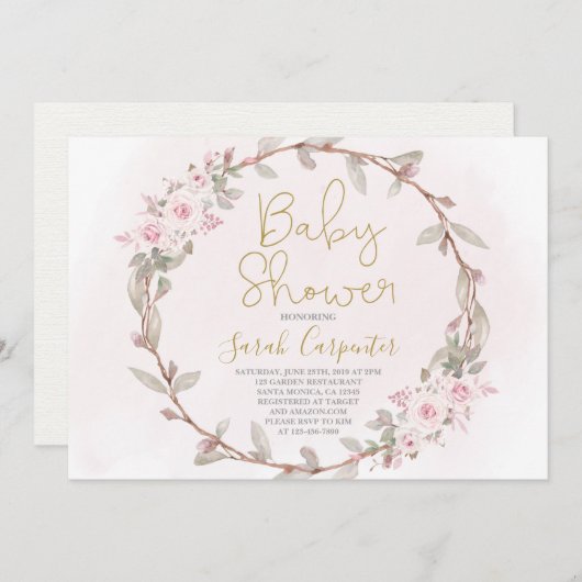 Blauer Rosa-Duschkopf Einladung (Vorne/Hinten)