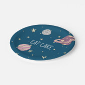 Blauer Rosa Eis Cake Space Gelbe Sterne Pappteller (Schrägansicht)