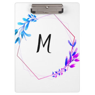 blauer rosa floraler abstrakter Kreis Monogramm Wu Klemmbrett