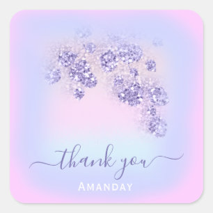 Blauer Rosa Floraler Glitter SWEET16TH Holografie Quadratischer Aufkleber