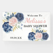 Blauer Rosa Florals Begrüßung Hintergrund Banner (Horizontal)