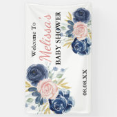 Blauer Rosa Florals Begrüßung Hintergrund Banner (Vertikal)